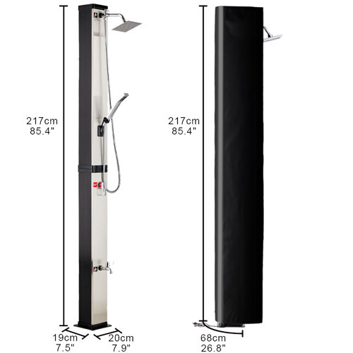 AMGYM Solar Outdoor Shower Mirror Stainless Steel Outdoor Solar Shower